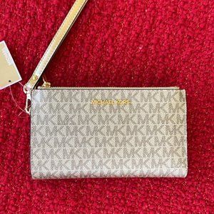 Michael Kors Jet Set Travel Large Double Zip Wristlet Wallet Pale Gold
